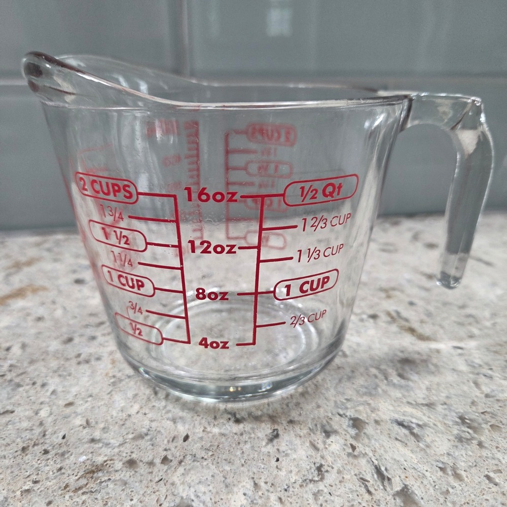 Anchor Hocking Glass Measuring Cup 2 Cup 500ml Red Markings Anchor‎ Hocking Logo